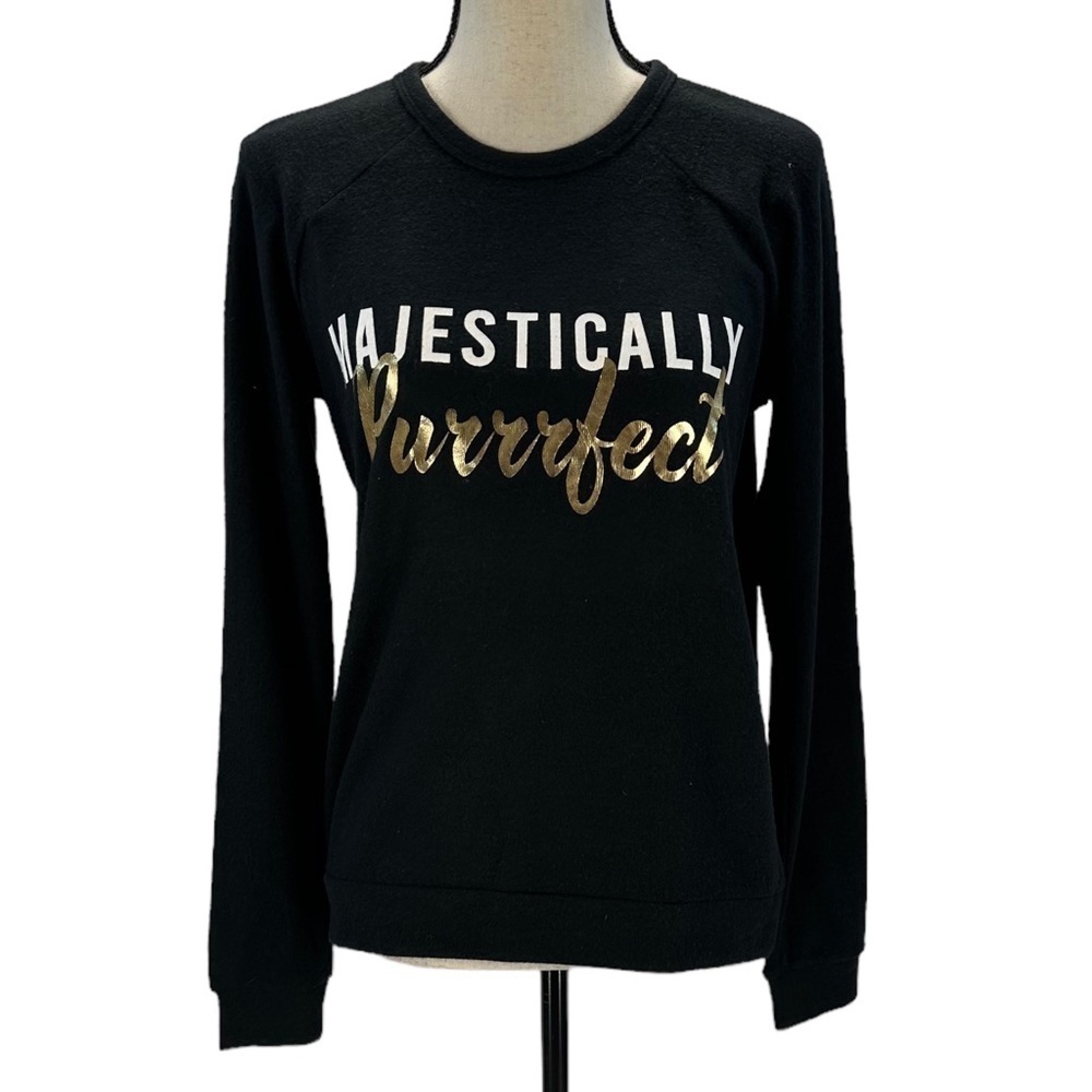 PJ Salvage Long Sleeve Crew Neck Majestically Purrrfect Lounge Sleep Top - Black